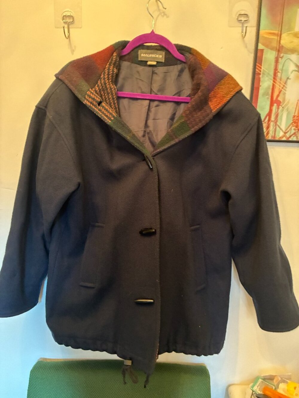 Vintage Maurices Wool Hooded Coat Plaid